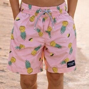 Abercrombie Kids Pink Pineapple Swim Trunks Boys Size 9/10 Board Shorts X1